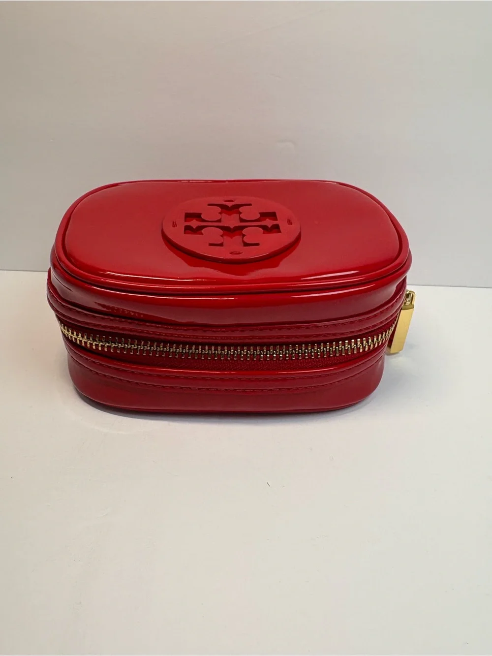 Tory Burch Red Patent Logo Pouch Cosmetic Case